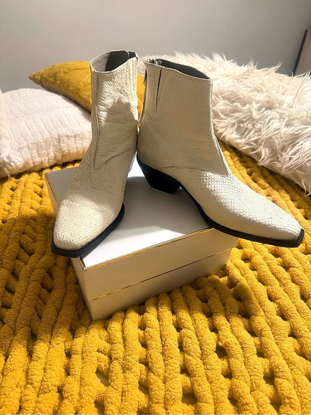 All saints Cream Ankle Boots with Block Heels Like New